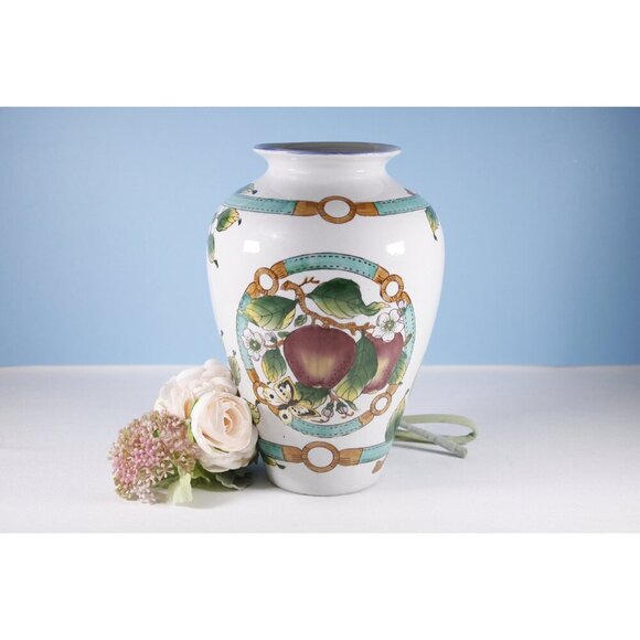 Vintage Chinese Majolica painted vase, hand painted vase with apples, apple - Picture 10 of 10